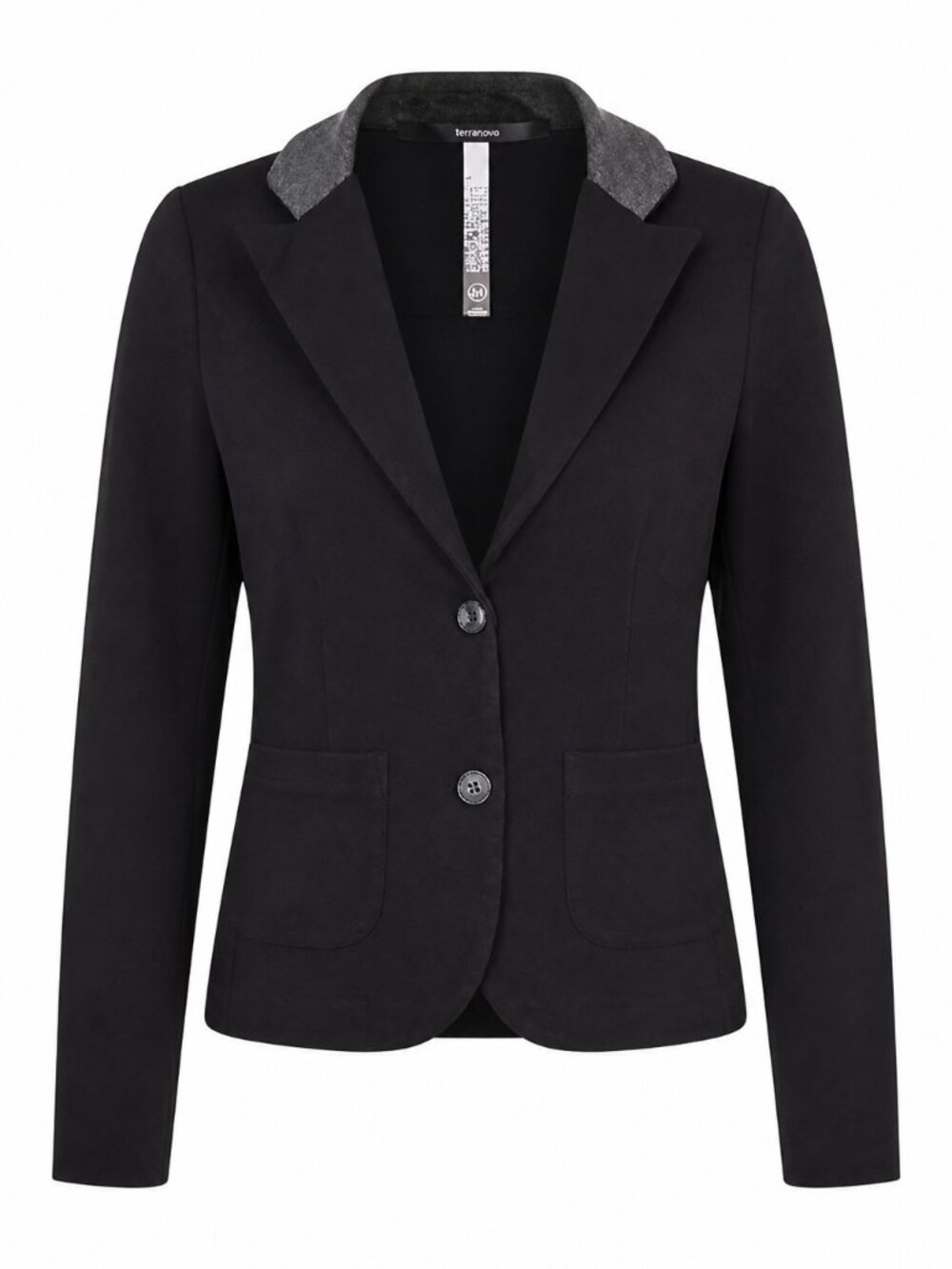 Kensie Preppy Black Sweater Knit Blazer with Gray Collar and Elbow Patches XS